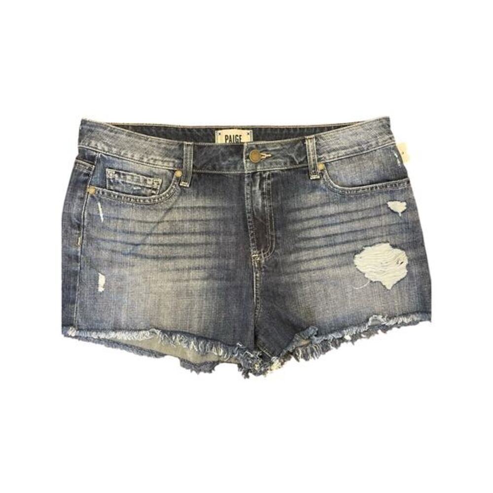 Paige Women 30 Denim Shorts‎ Daryn Short Raw Hem Distressed Light Blue